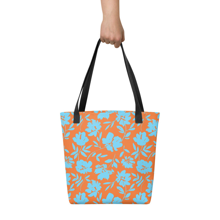 15X15 TOTE BAG - Tropical Floral Tote with Handles Durable Fabric Orange & Blue High Quality for Work Beach Pool Vacation Trip