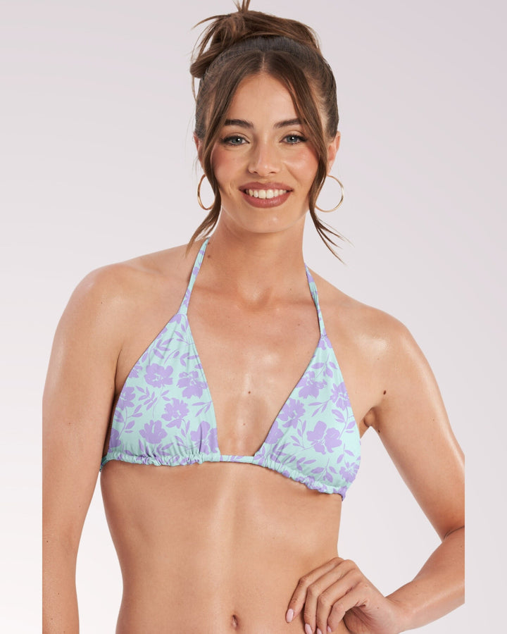 FLORAL BIKINI - Lavender & Blue Flower Print Classic String Bikini Set Womens Swimwear with Sun Protection Beach Vacation Pool Party PF001