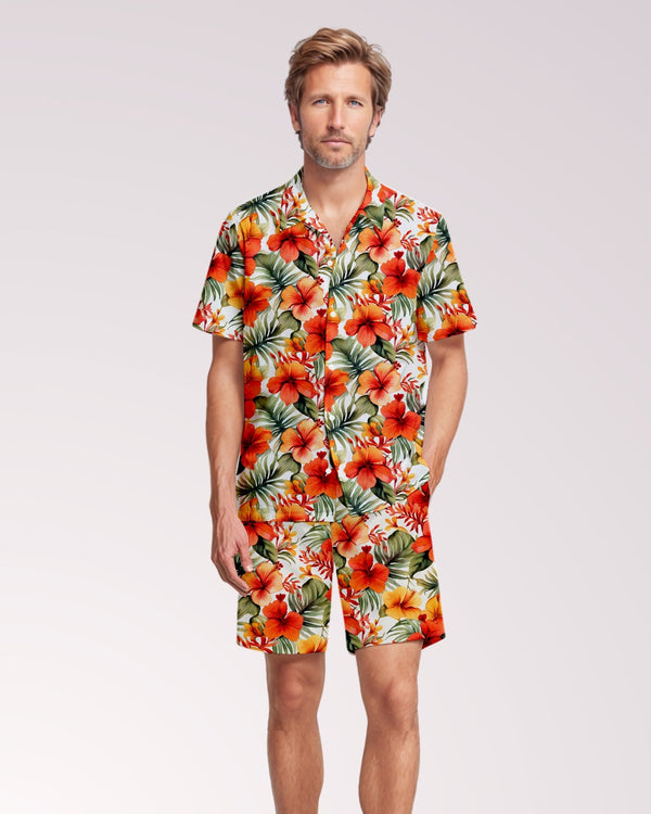 Mens Cabana Shirt & Shorts Set, Two Piece Shorts Set, Matching Beach Set, Co-ord Shirt Shorts, Summer Tracksuit, Mens Leisure Suit