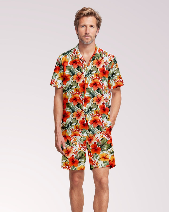 Mens Cabana Shirt & Shorts Set, Two Piece Shorts Set, Matching Beach Set, Co-ord Shirt Shorts, Summer Tracksuit, Mens Leisure Suit