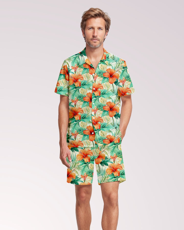 Mens Cabana Shirt & Shorts Set, Two Piece Shorts Set, Matching Beach Set, Co-ord Shirt Shorts, Summer Tracksuit, Mens Leisure Suit