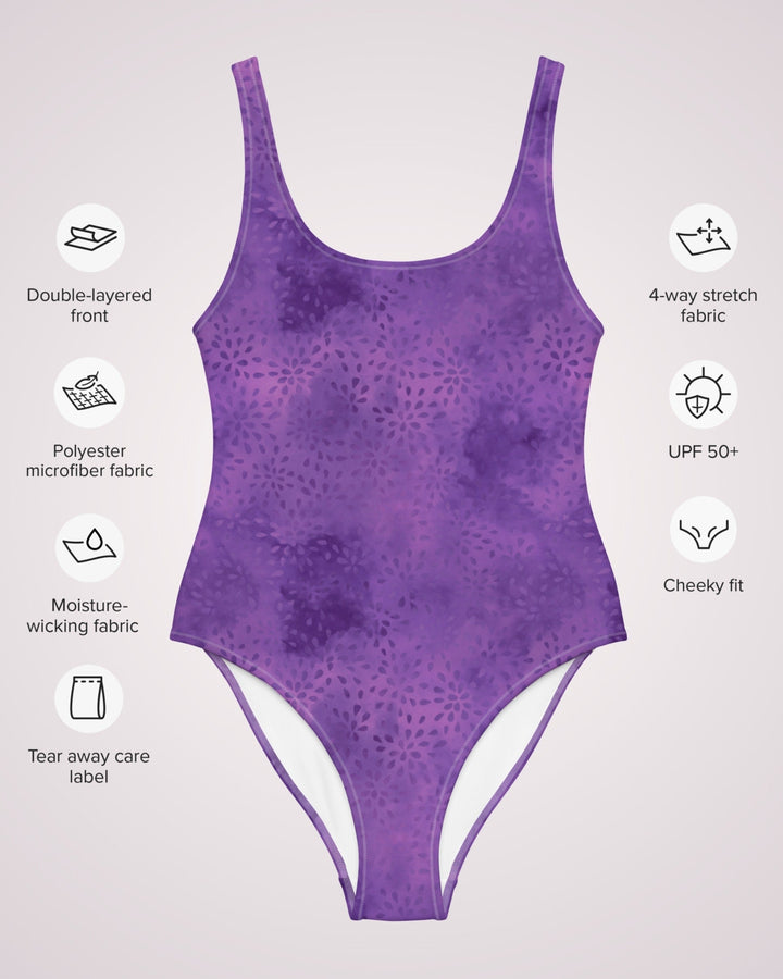 ONE PIECE SWIMSUIT - Purple Tie Dye Print Womens Bathing Suit with Sun Protection Ladies Swim Wear For Beach Vacation Pool Party Swimming