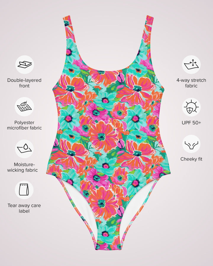 ONE PIECE SWIMSUIT - Tropical Floral Print Womens Bathing Suit with Sun Protection Ladies Swim Wear For Beach Vacation Pool Party Swimming