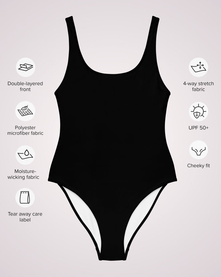 ONE PIECE SWIMSUIT - Classic Black Womens Bathing Suit with Sun Protection Ladies Swim Wear For Beach Vacation Pool Party Swimming