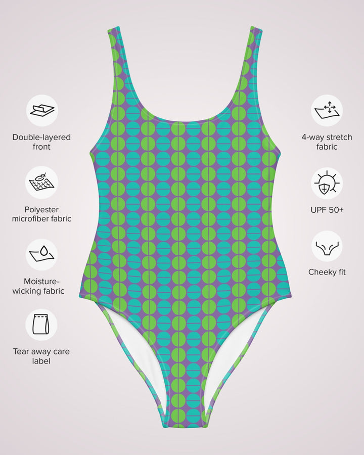 ONE PIECE SWIMSUIT - Colorful Geometric Retro Women Bathing Suit with Sun Protection Ladies Swim Wear For Beach Vacation Pool Party Swimming