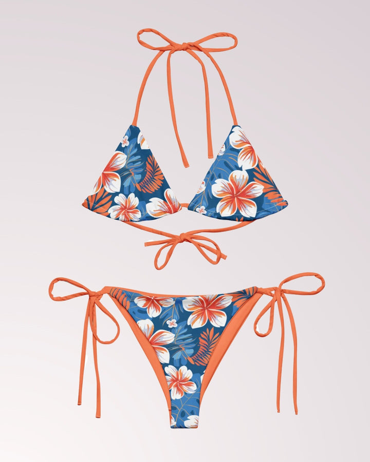 FLORAL BIKINI - Hawaiian Print Flower Print Classic String Bikini Set Womens Swimwear with Sun Protection For Beach Vacation Pool Party