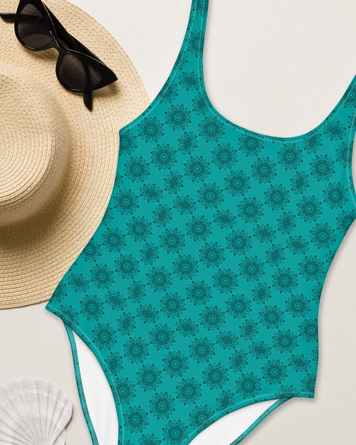 Womens One Piece Swimsuit - Green Boho Print