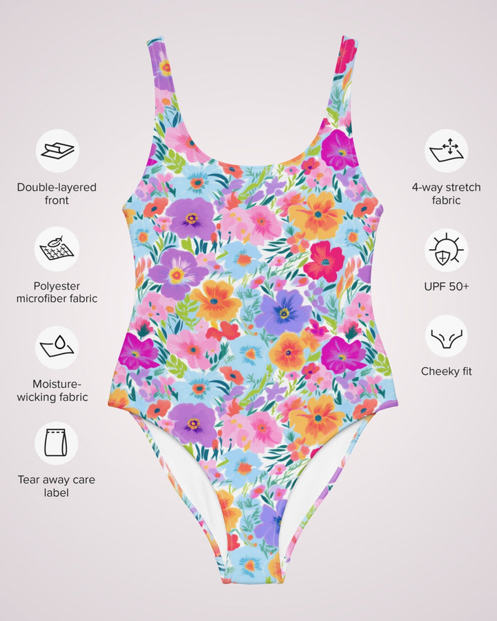 ONE PIECE SWIMSUIT - Colorful Floral Print Womens Bathing Suit with Sun Protection Ladies Swim Wear For Beach Vacation Pool Party Swimming