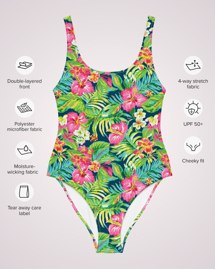 ONE PIECE SWIMSUIT - Tropical Floral Print Womens Bathing Suit with Sun Protection Ladies Swim Wear For Beach Vacation Pool Party Swimming