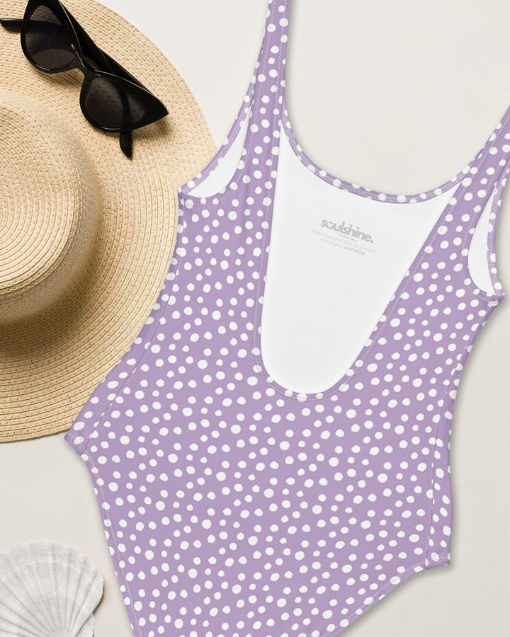 Womens One Piece Swimsuit - Purple Polka Dot Print