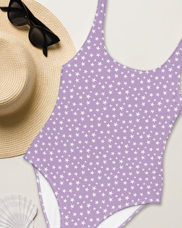 ONE PIECE SWIMSUIT - Light Purple Star Pattern Womens Bathing Suit with Sun Protection Ladies Swim Wear Beach Vacation Pool Party Swimming