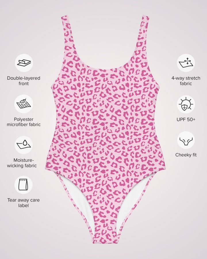 ONE PIECE SWIMSUIT - Pink Animal Print Leopard Womens Bathing Suit with Sun Protection Ladies Swim Wear Beach Vacation Pool Party Swimming