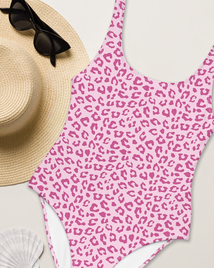 ONE PIECE SWIMSUIT - Pink Animal Print Leopard Womens Bathing Suit with Sun Protection Ladies Swim Wear Beach Vacation Pool Party Swimming