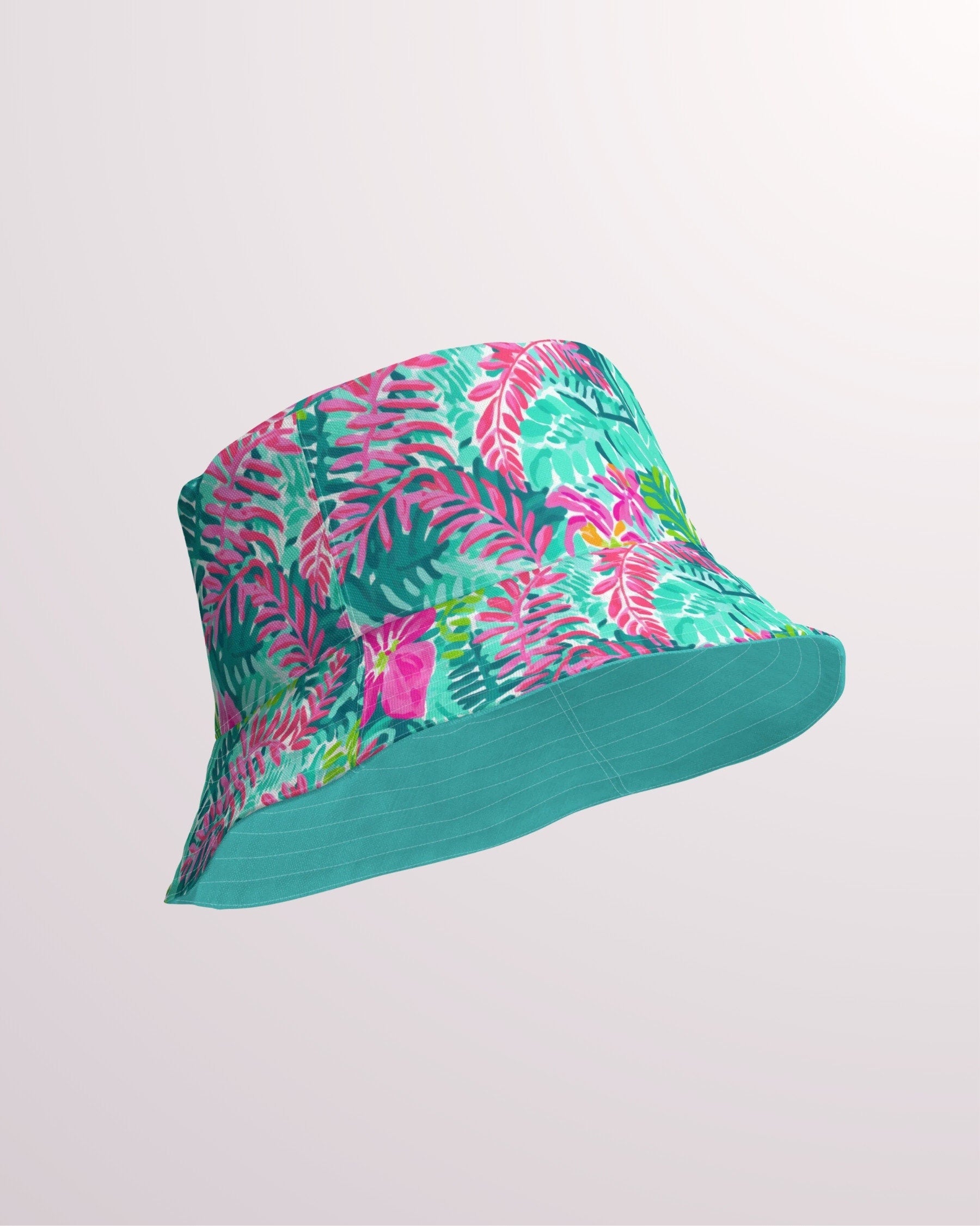 Tropical Floral Reversible Bucket Hat - Unisex Hat with Sun Protection for Beach Pool Party Vacation Travel Cruise, Cute Hawaiian Print Hat