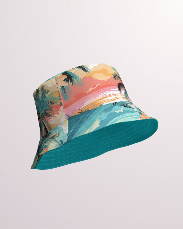 Tropical Floral Reversible Bucket Hat - Unisex Hat with Sun Protection for Beach Pool Party Vacation Travel Cruise, Vintage Hawaiian Print