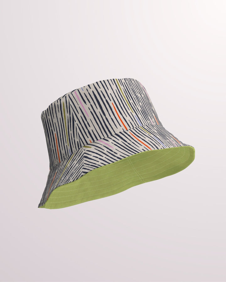 Striped Reversible Bucket Hat - Unisex Hat with Sun Protection for Beach Pool Party Vacation Travel Cruise, Green Multicolor