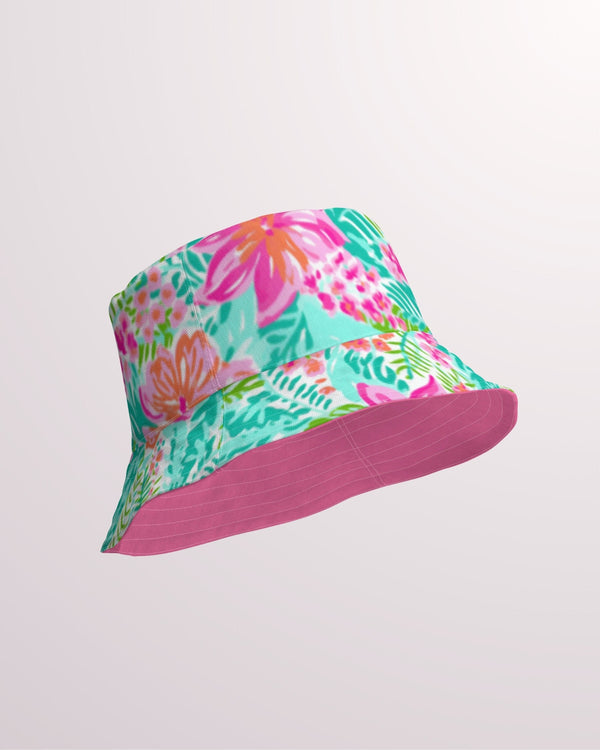 Tropical Floral Reversible Bucket Hat - Unisex Hat with Sun Protection for Beach Pool Party Vacation Travel Cruise, Cute Flower Print Hat