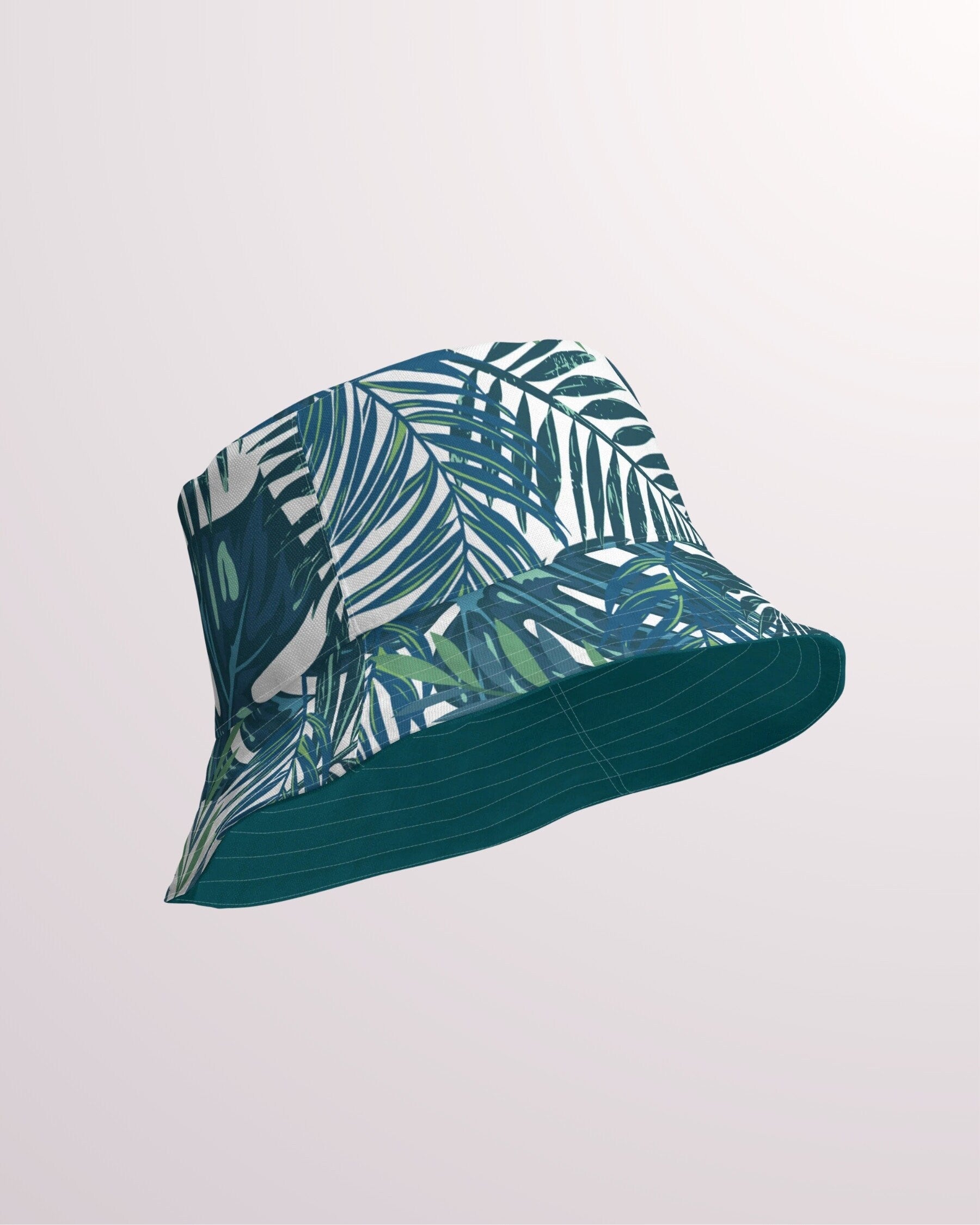 Tropical Leaves Print Reversible Bucket Hat - Unisex Hat with Sun Protection for Beach Pool Party Vacation Travel Cruise, Hawaiian Print Hat