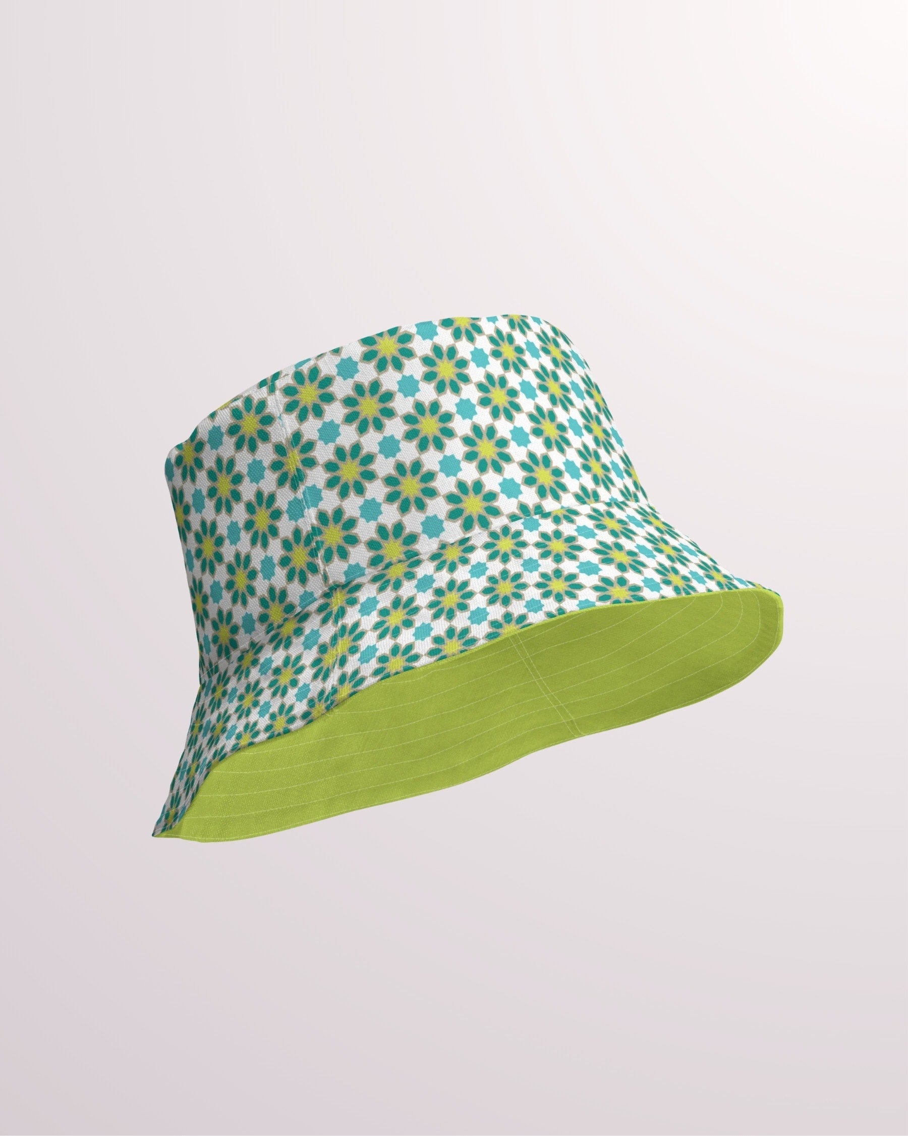 Retro Floral Print Reversible Bucket Hat - Unisex Hat with Sun Protection for Beach Pool Party Vacation Travel Cruise, 70s Pattern Hat