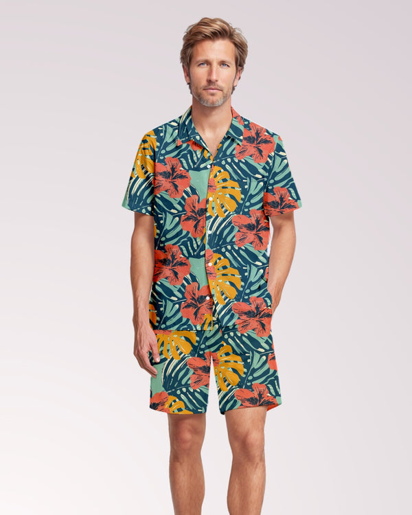 Mens Cabana Shirt & Shorts Set, Two Piece Shorts Set, Matching Beach Set, Co-ord Shirt Shorts, Summer Tracksuit, Mens Leisure Suit