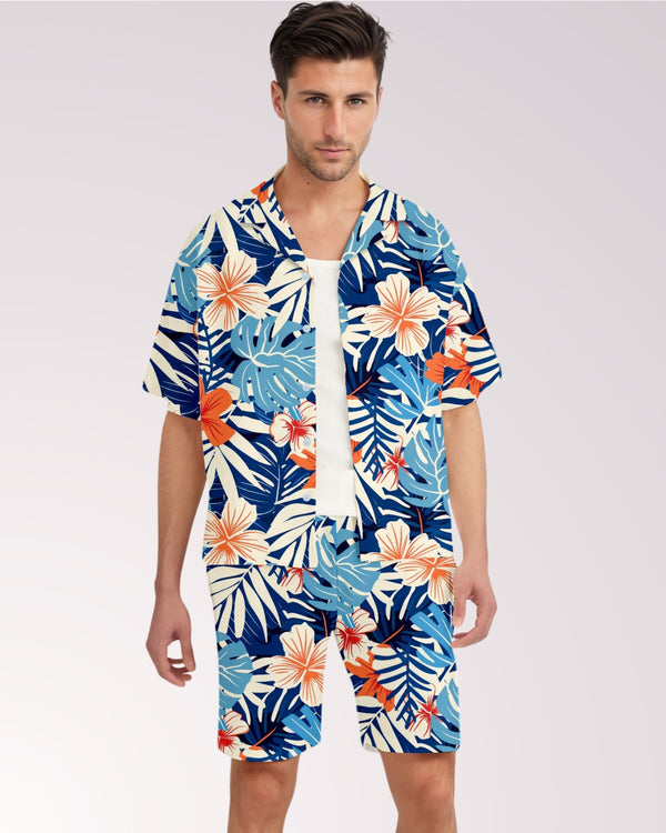 Mens Cabana Shirt & Shorts Set, Two Piece Shorts Set, Matching Beach Set, Co-ord Shirt Shorts, Summer Tracksuit, Mens Leisure Suit