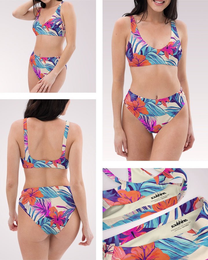 COUPLES MATCHING SWIMWEAR - Hawaiian Floral Print Tropical Mix & Match Swimsuits with Sun Protection for Honeymoon Beach Vacation Pool Party