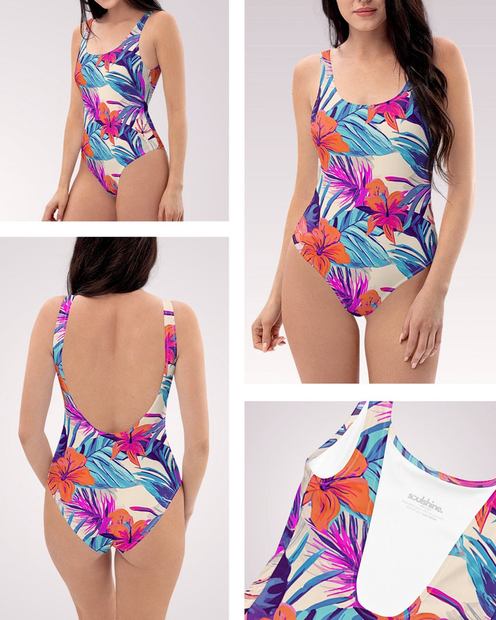 COUPLES MATCHING SWIMWEAR - Hawaiian Floral Print Tropical Mix & Match Swimsuits with Sun Protection for Honeymoon Beach Vacation Pool Party