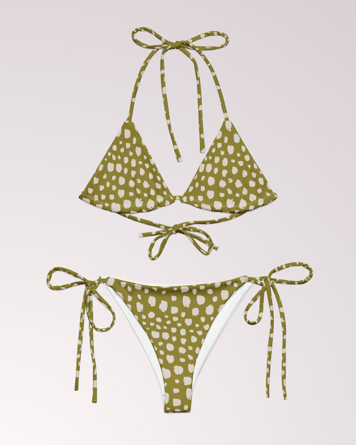 POLKA DOT BIKINI - Green & White Classic String Bikini Set Womens Swimwear with Sun Protection For Beach Vacation Pool Party