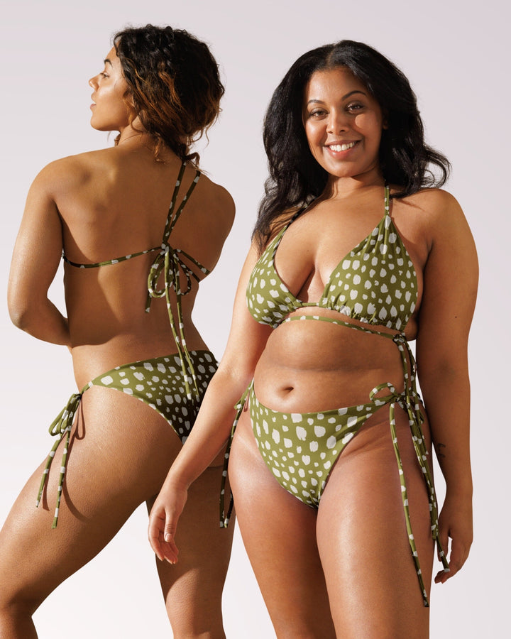 String Bikini Swimsuit Woman Bathing Suit 2 Piece Swim Suit Set Green Polka Dot