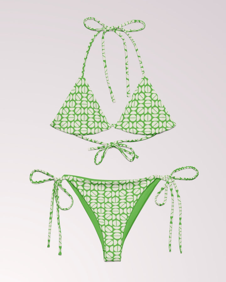 GREEN RETRO BIKINI - Geometric Classic String Bikini Set Womens Swimwear with Sun Protection For Beach Vacation Pool Party