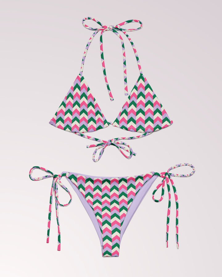 RETRO CHEVRON BIKINI - Pink Purple Green Classic String Bikini Set Womens Swimwear with Sun Protection For Beach Vacation Pool Party