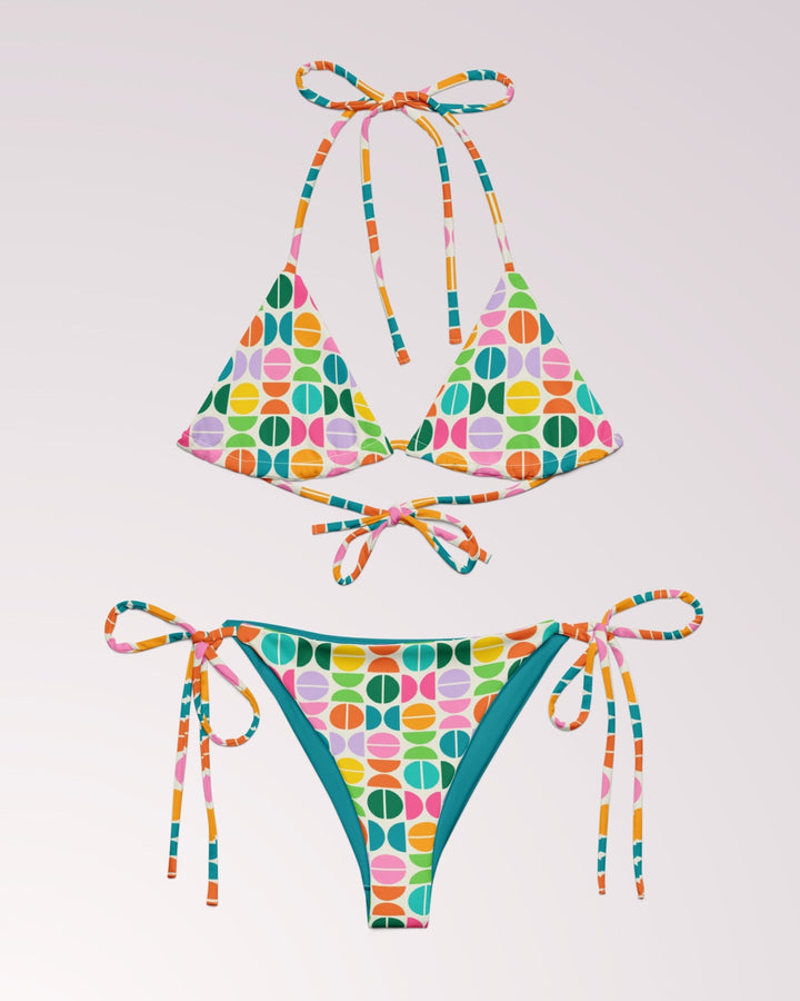 RETRO BIKINI - Colorful Geometric Classic String Bikini Set Womens Swimwear with Sun Protection For Beach Vacation Pool Party