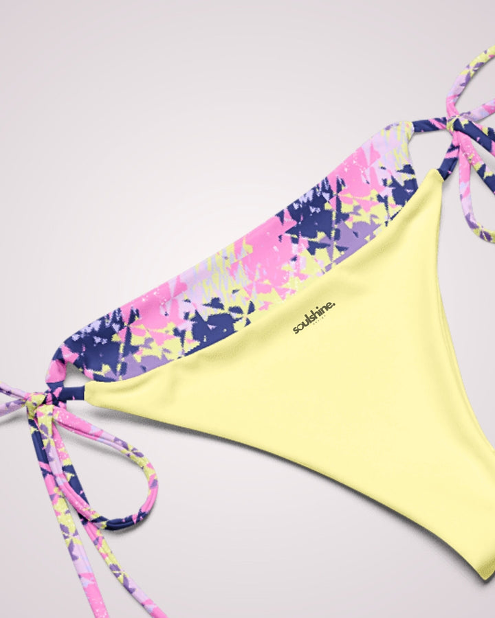 ABSTRACT PRINT BIKINI - Purple Pink Yellow Print Classic String Bikini Set Womens Swimwear with Sun Protection For Beach Vacation Pool Party