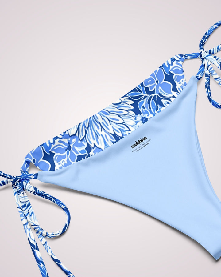 TROPICAL FLORAL BIKINI - Blue White Flower Classic String Bikini Set Womens Swimwear with Sun Protection For Beach Vacation Pool Party