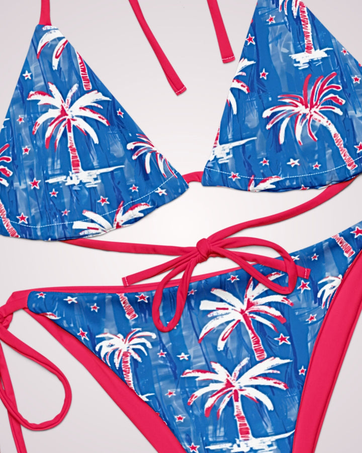 String Bikini Swimsuit Woman Bathing Suit 2 Piece Swim Suit Set American Patriotic Print 