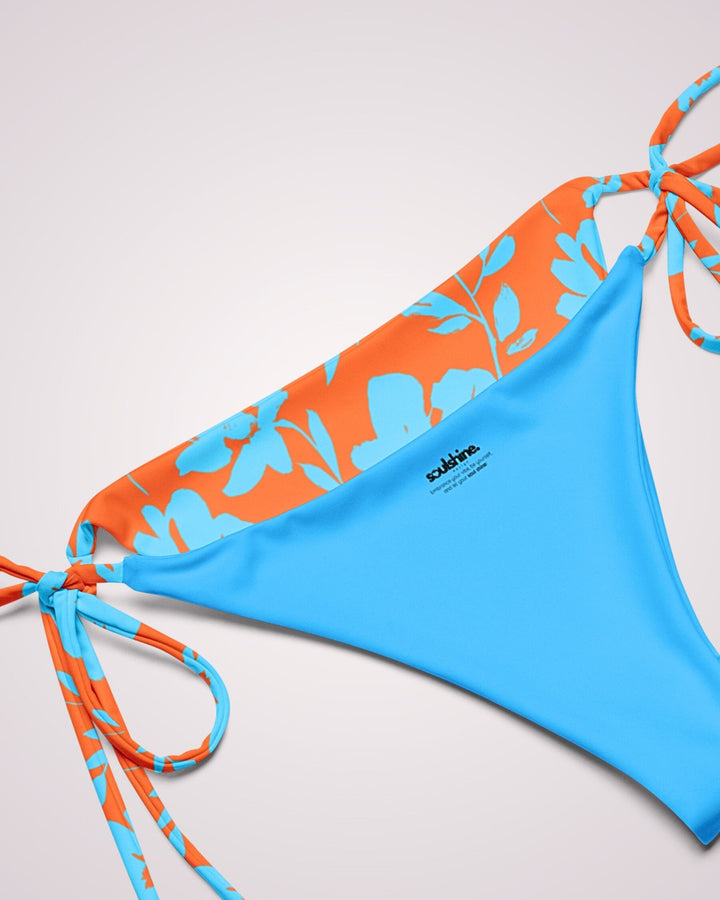 TROPICAL FLORAL BIKINI - Orange & Blue Classic String Bikini Set Womens Swimwear with Sun Protection For Beach Vacation Pool Party