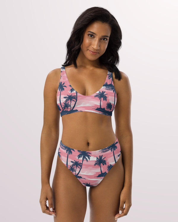 Pink Tropical III High-waist Bikini Set