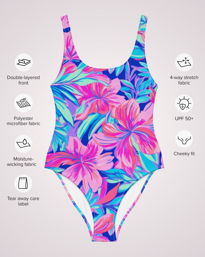 ONE PIECE SWIMSUIT - Tropical Floral Print Womens Bathing Suit with Sun Protection Ladies Swim Wear For Beach Vacation Pool Party Swimming