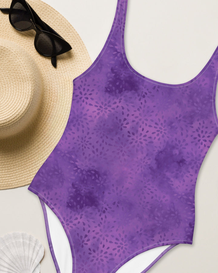 ONE PIECE SWIMSUIT - Purple Tie Dye Print Womens Bathing Suit with Sun Protection Ladies Swim Wear For Beach Vacation Pool Party Swimming