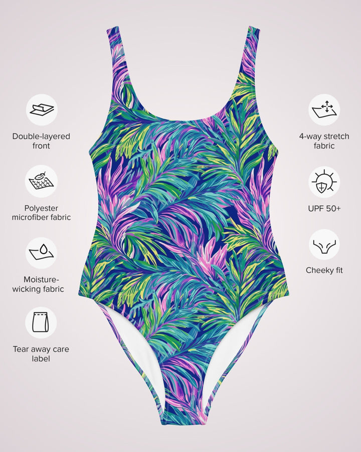 ONE PIECE SWIMSUIT - Tropical Floral Print Womens Bathing Suit with Sun Protection Ladies Swim Wear For Beach Vacation Pool Party Swimming