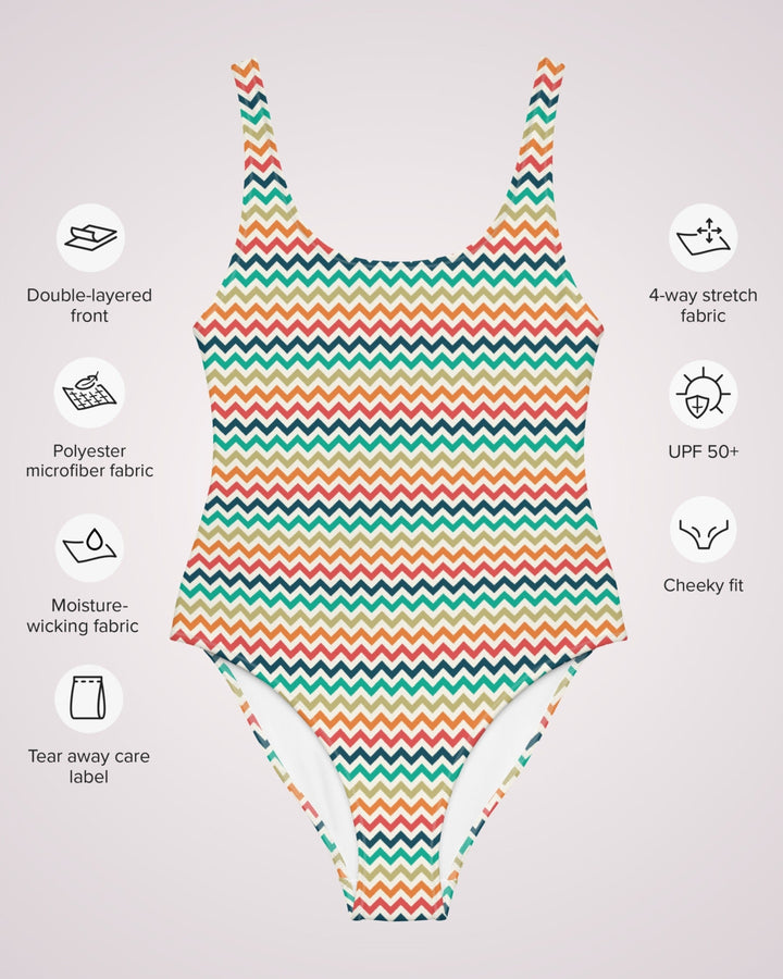 ONE PIECE SWIMSUIT - Rainbow Chevron Print Womens Bathing Suit with Sun Protection Ladies Swim Wear For Beach Vacation Pool Party Swimming