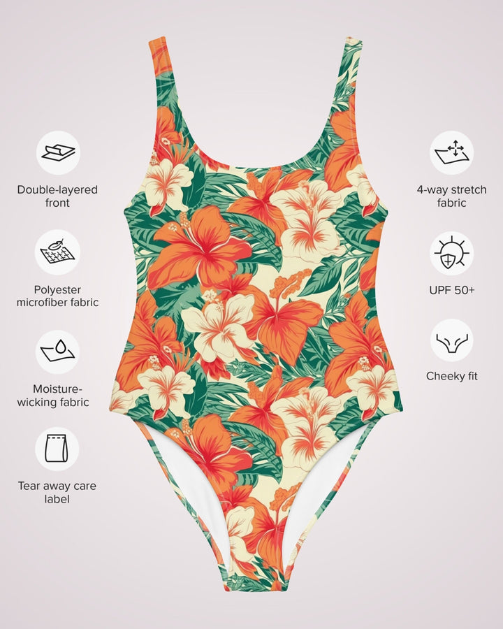 ONE PIECE SWIMSUIT - Tropical Floral Womens Bathing Suit with Sun Protection Ladies Swim Wear For Beach Vacation Pool Party Swimming