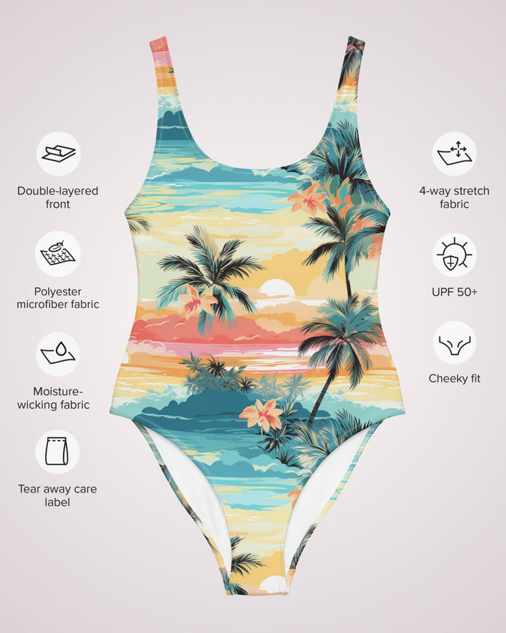 ONE PIECE SWIMSUIT - Palm Trees Tropical Womens Bathing Suit with Sun Protection Ladies Swim Wear For Beach Vacation Pool Party Swimming