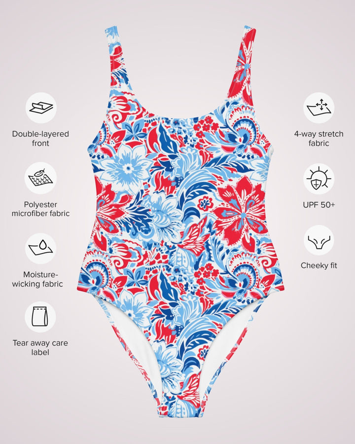 ONE PIECE SWIMSUIT - Patriotic Red White Blue Paisley Womens Bathing Suit Sun Protection Ladies Swim Wear Beach Vacation Pool Party Swimming