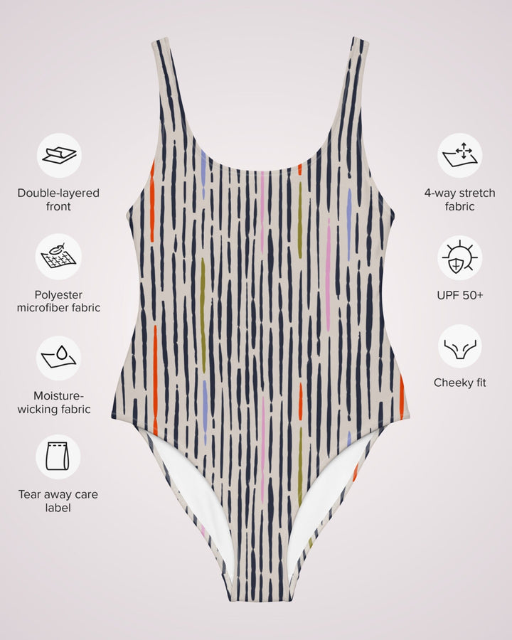 ONE PIECE SWIMSUIT - Black Multicolor Striped Women Bathing Suit with Sun Protection Ladies Swim Wear For Beach Vacation Pool Party Swimming