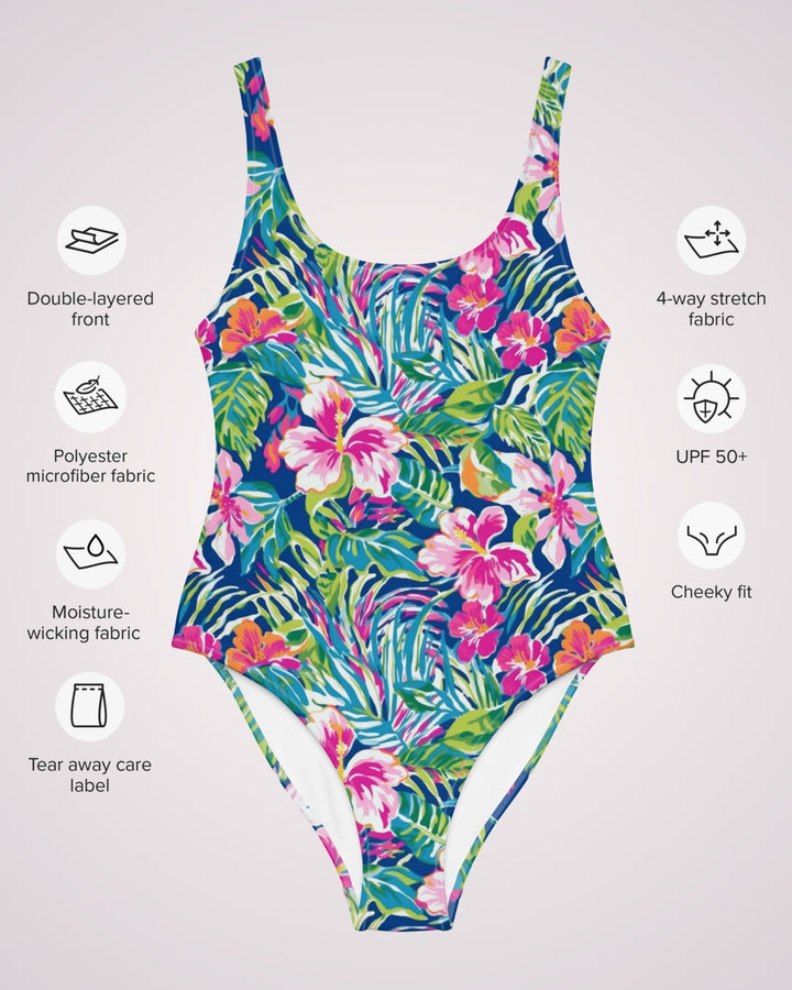 ONE PIECE SWIMSUIT - Tropical Floral Print Womens Bathing Suit with Sun Protection Ladies Swim Wear For Beach Vacation Pool Party Swimming