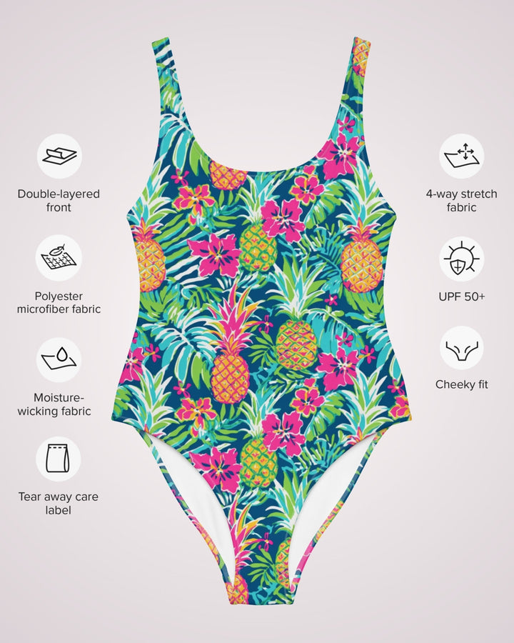 ONE PIECE SWIMSUIT - Tropical Print Pineapple Women Bathing Suit with Sun Protection Ladies Swim Wear For Beach Vacation Pool Party Swimming