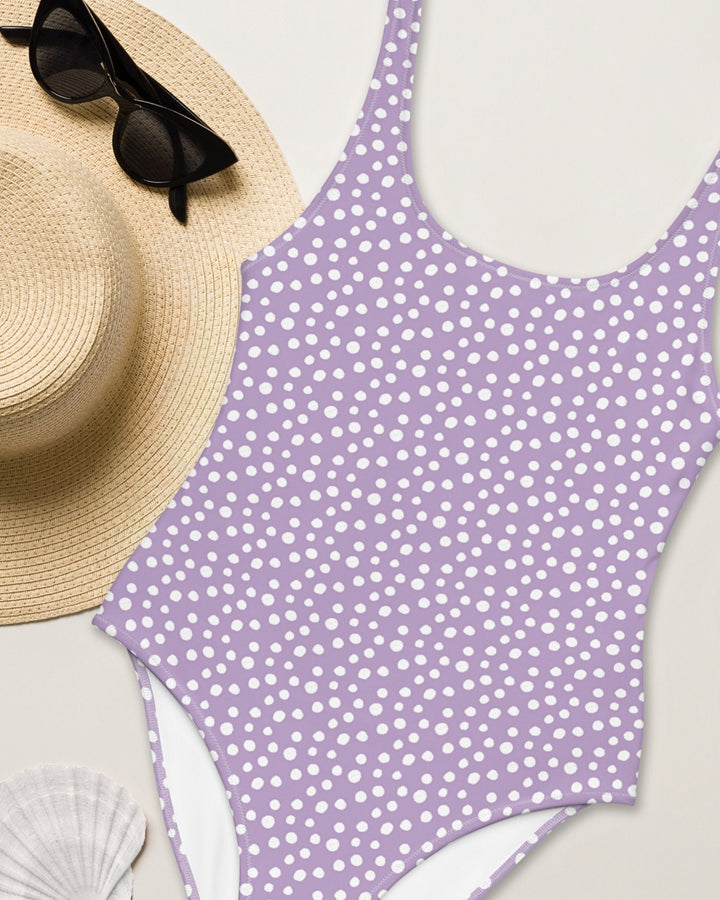 Womens One Piece Swimsuit - Purple Polka Dot Print