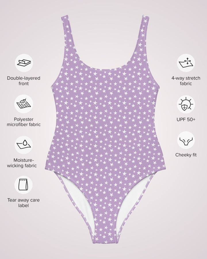 ONE PIECE SWIMSUIT - Light Purple Star Pattern Womens Bathing Suit with Sun Protection Ladies Swim Wear Beach Vacation Pool Party Swimming