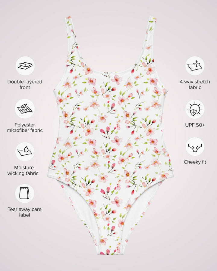 ONE PIECE SWIMSUIT - Boho Cherry Blossoms Womens Bathing Suit with Sun Protection Ladies Swim Wear For Beach Vacation Pool Party Swimming